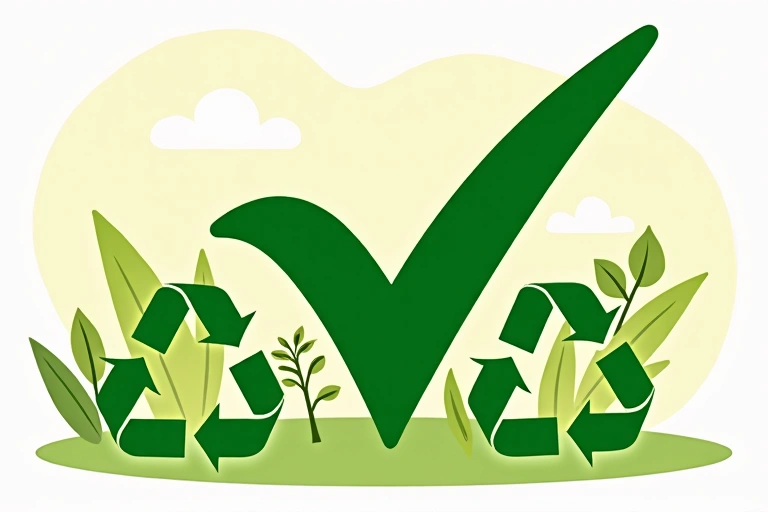 Thank you message illustration with a green checkmark and nature elements