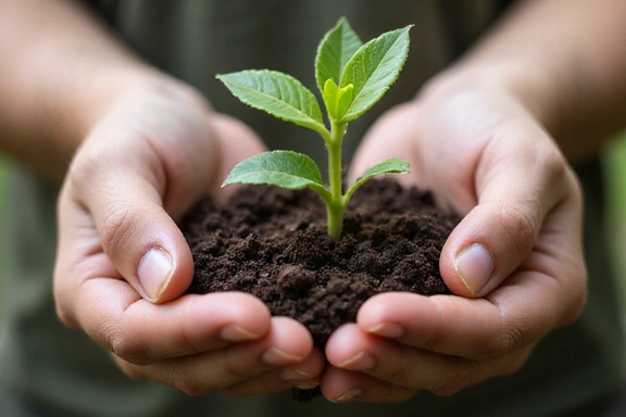 Hand holding a sprouting plant