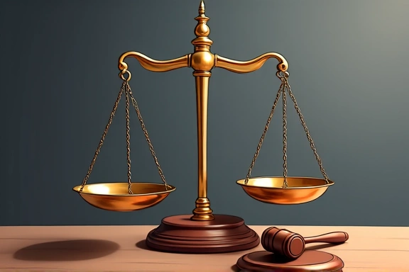 Illustration of legal scales and a gavel, representing law and justice